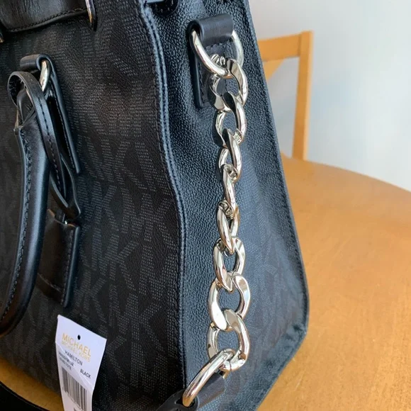 COPY - Michael Kors Large Hamilton MK Logo Tote Bag Purse Black 🖤🖤🖤 Silver Hard… - Picture 5 of 16